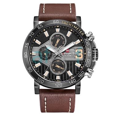 Picture of Naviforce nf-9137 Leather Brown Black Analog Watch for Men