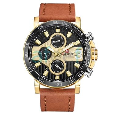Picture of Naviforce nf-9137 Leather Brown Gold Analog Watch for Men
