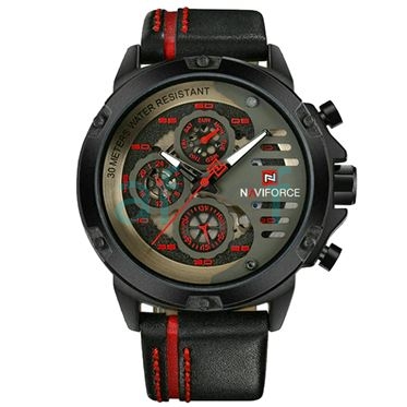 Picture of Naviforce nf-9110 Leather Black Red Analog Watch for Men