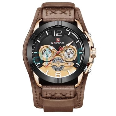 Picture of Naviforce nf-9162 Leather Brown Gold Analog Watch for Men