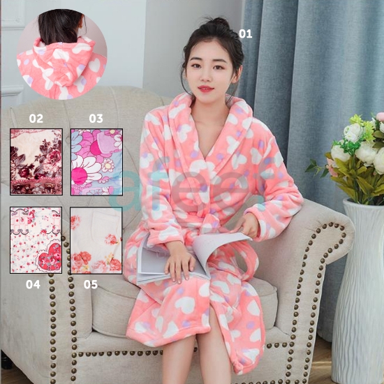 Picture of Soft Fleece Home Robe With Hood  Assorted Prints (LMP613)