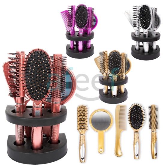 Picture of Plastic comb brush set of 5 pcs with Stand Assorted Colors (LMP200) 