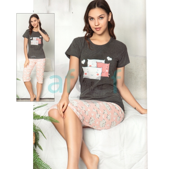 Picture of Women Short and  T-shirts Set Made In Turkey (5274)