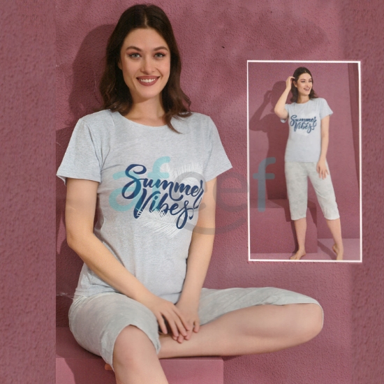 Picture of Women Short and  T-shirts Set Made In Turkey (7037)