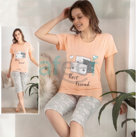 Picture of Women Short and  T-shirts Set Made In Turkey (5437)