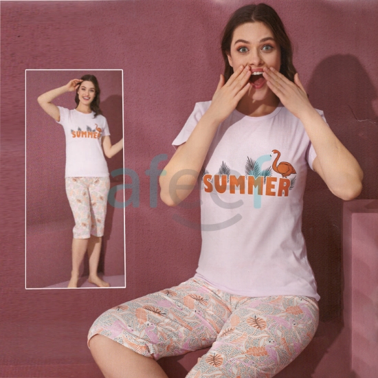 Picture of Women Short and  T-shirts Set Made In Turkey (7054) 