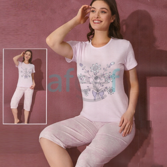 Picture of Women Short and  T-shirts Set Made In Turkey (7057) 