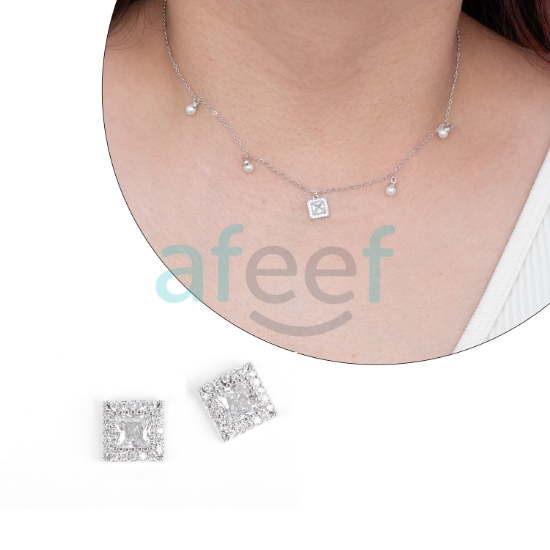 Picture of Silver Square Shape Choker Set With Earrings (CH09)