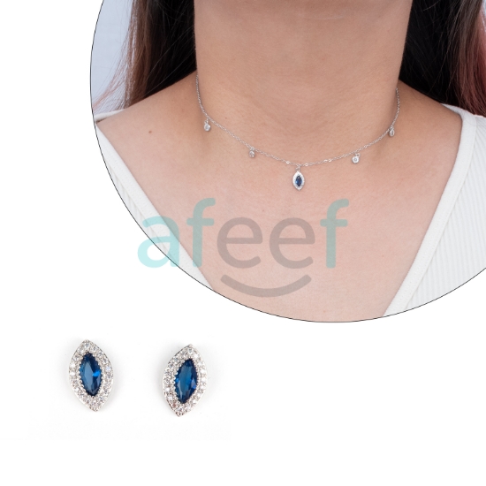 Picture of Silver Blue Stone Choker Set With Earrings (CH12)